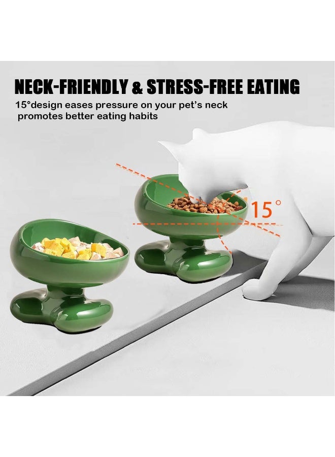 نايلوك وعاء طعام قطط مصنوع من السيراميك، مع جدار رأسي مائل بزاوية 15 درجة لتسهيل استخدامه، وتصميم منحني مضاد للتسرب، مصمم خصيصًا للقطط والكلاب الصغيرة، اللون الأخضر - Image 3